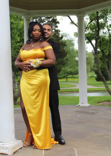 Niulatu Off-Shoulder Sheath Long Prom Dresses Satin Yellow Evening Dresses HZ1026